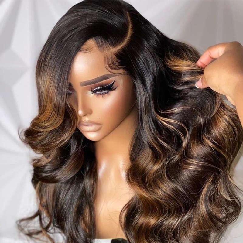 Balayage Light Brown Loose Body Wave Glueless Transparent Lace Front Wig - sterlyhair
