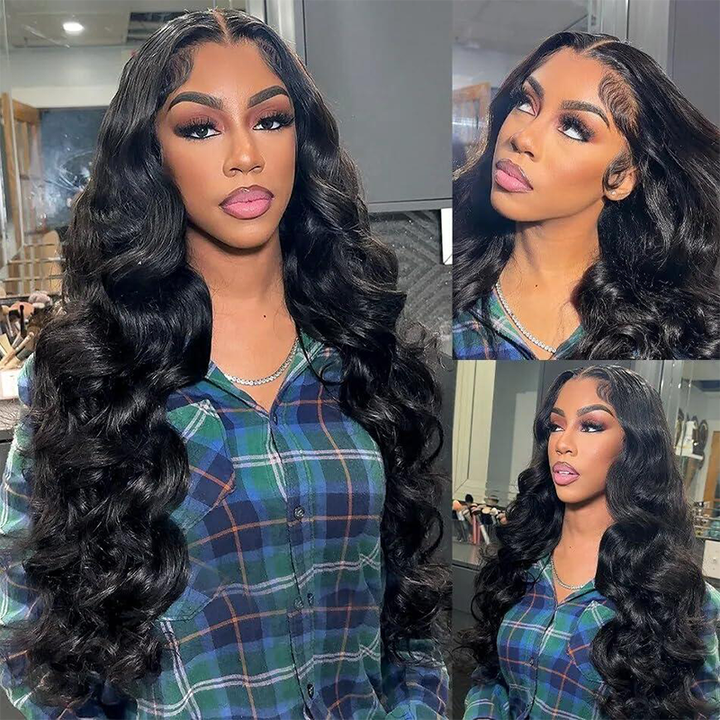 Sterly Full 180% Density Loose Body Wave Human Hair Wigs Ocean Wave Wigs with Curtain Bangs - sterlyhair
