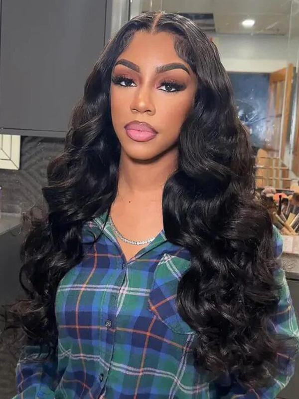 Sterly Full 180% Density Loose Body Wave Human Hair Wigs Ocean Wave Wigs with Curtain Bangs - sterlyhair