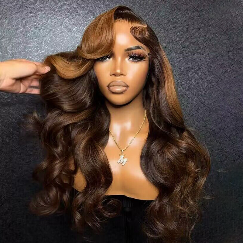 Sterly Loose Body Wave Wig Light brown and Honey Bronde Balayage Peekaboo Wig - sterlyhair
