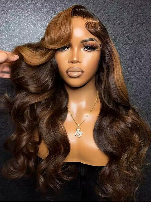 Sterly Loose Body Wave Wig Light brown and Honey Bronde Balayage Peekaboo Wig - sterlyhair