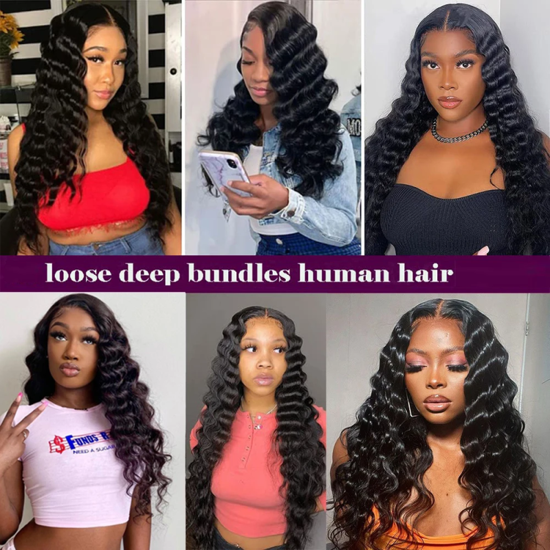 Sterly Loose Deep Human Hair Bundles With 5x5 Lace Closure