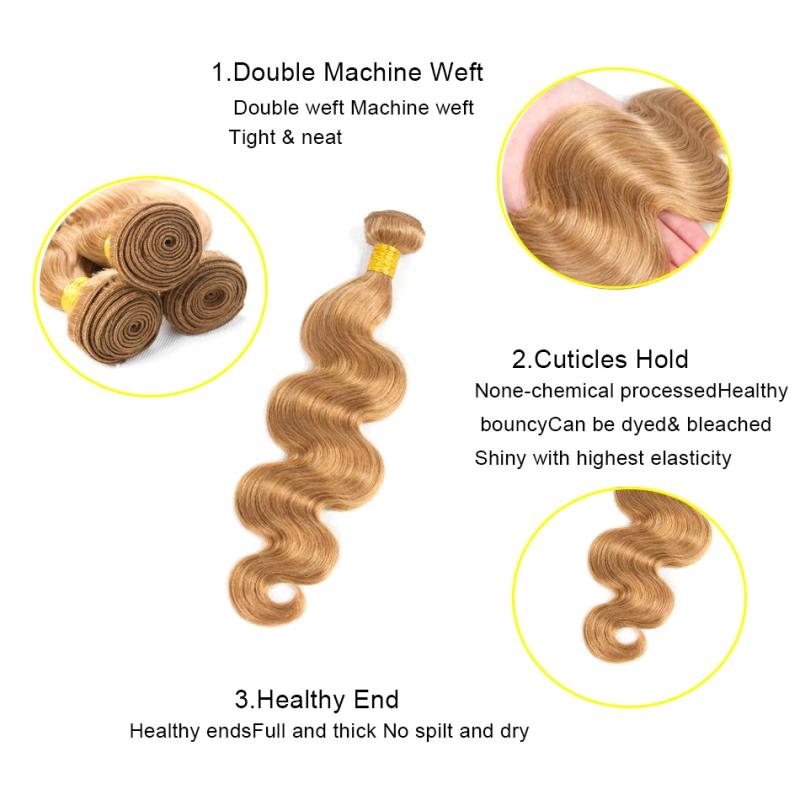 Light Blonde #27 Colored Straight Hair / Body Wave Bundles Human Hair Bundles 3/4 PCS Bundle Deals Hair Extensions