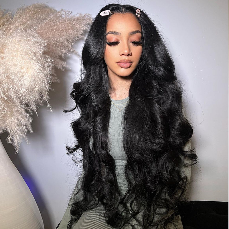 #1 Jet Black Raw Indian Hair Body Wave Bundles Human Hair Extensions 1/ 3 /4 Bundles