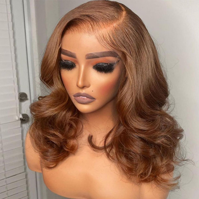 #6 Chestnut Brown Hair Wig Sterly Light Brown Body Wave Human Hair Wigs