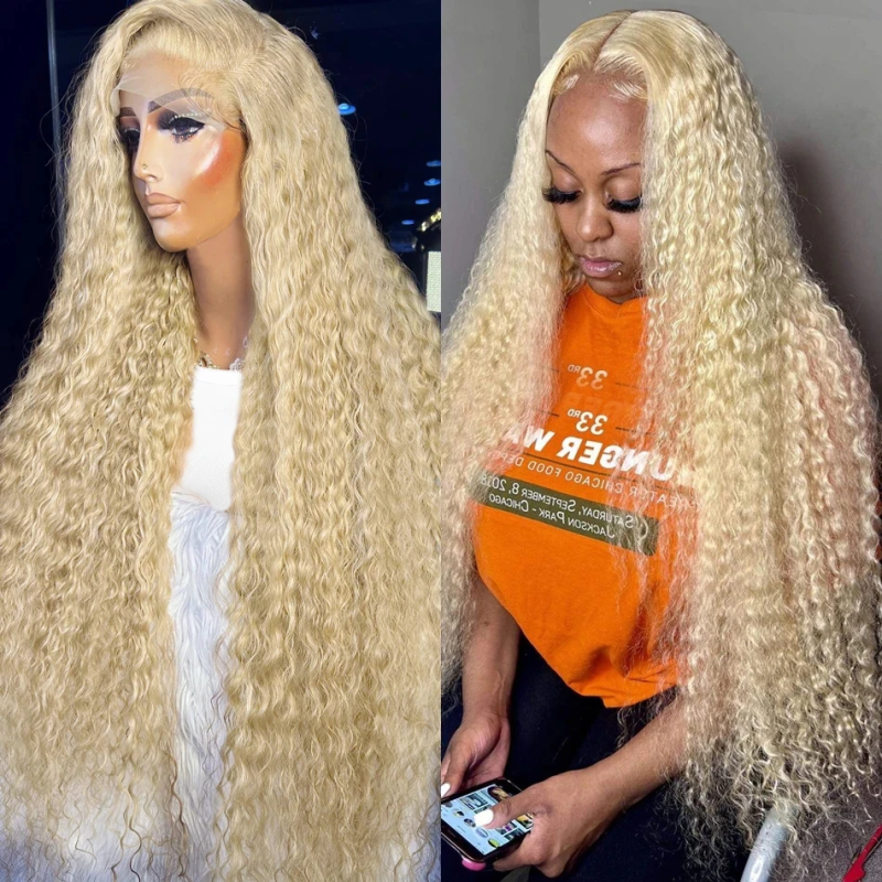 Sterly Hair 613 Blonde Transparent Lace 5×5/13x6 Glueless Deep Wave Lace Front Wigs