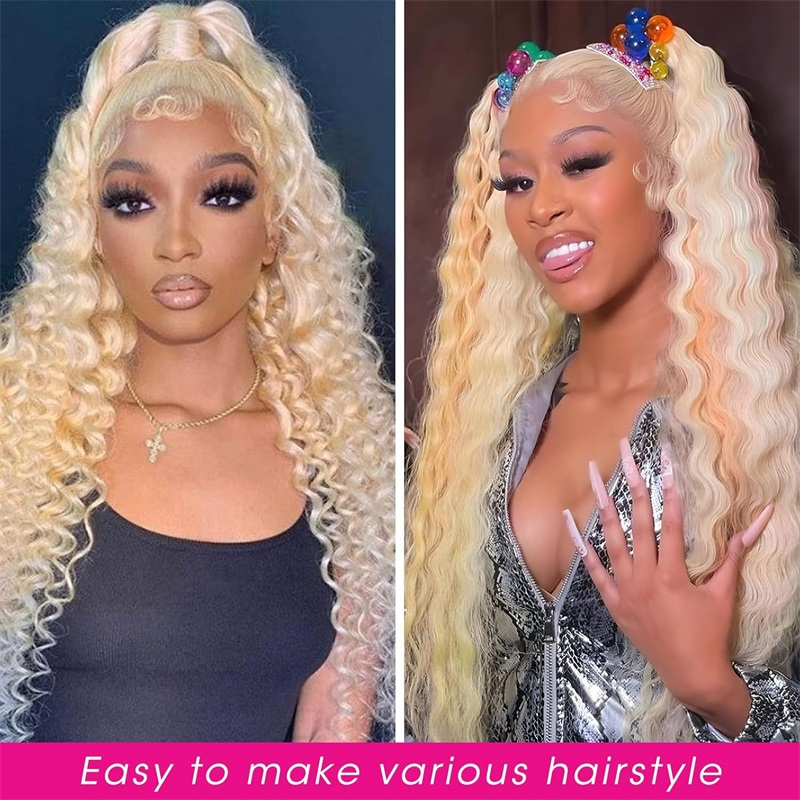 Sterly Hair 613 Blonde Transparent Lace 5×5/13x6 Glueless Deep Wave Lace Front Wigs