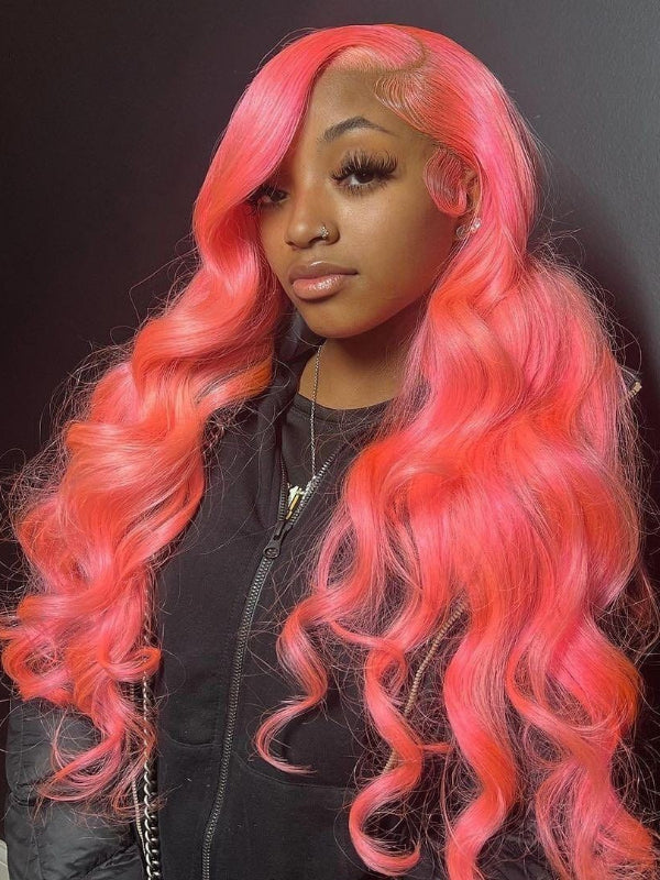 Sterly Pink Transparent Lace Front Wigs Long Body Wave Human Hair Wigs For Women - sterlyhair