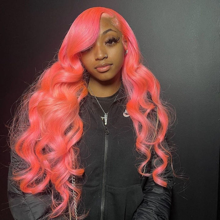 Sterly Pink Transparent Lace Front Wigs Long Body Wave Human Hair Wigs For Women - sterlyhair