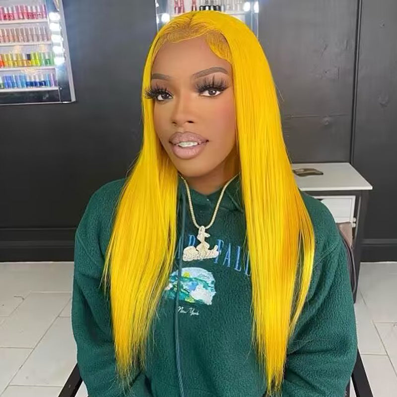 Sterly Yellow Long Silky Straight 13×6 Frontal Lace Wig Colored Human Hair Wigs - sterlyhair