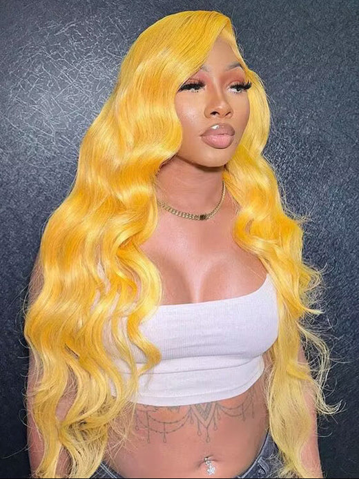 Sterly Yellow Long 13×6 Body Wave Frontal Lace Wig Colored Human Hair Wigs - sterlyhair