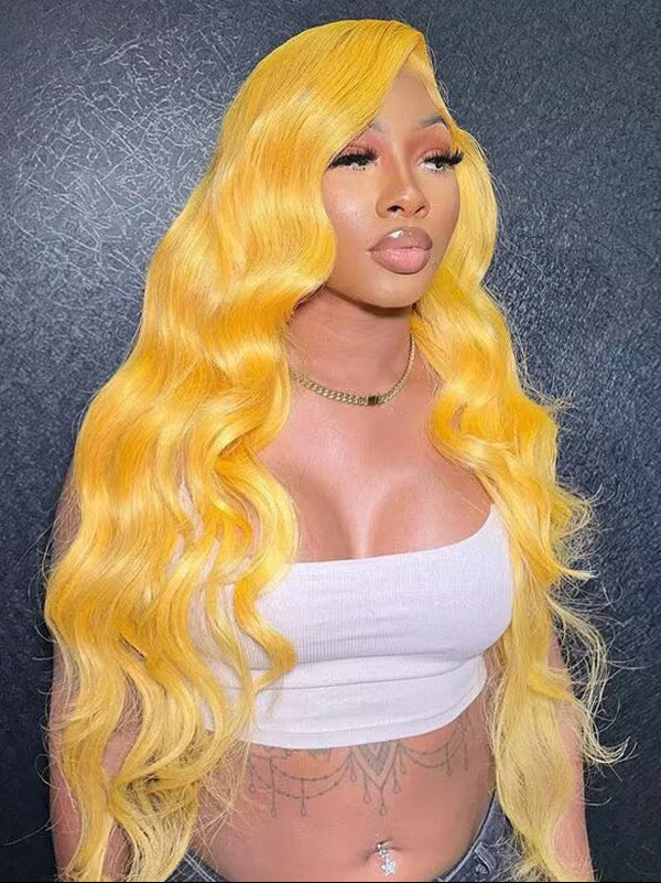 Sterly Yellow Long 13×6 Body Wave Frontal Lace Wig Colored Human Hair Wigs - sterlyhair
