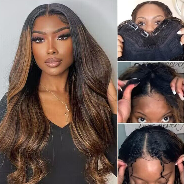 #FB30 Glueless V Part Wig New Drawstring Body Wave Human hair Wigs - sterlyhair