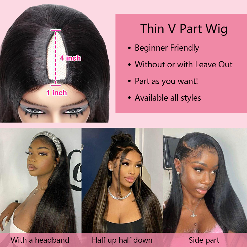 𝐍𝐄𝐖 ✅Sterly Straight V Part Human Hair Wigs Beginnger Friendly Easy Install