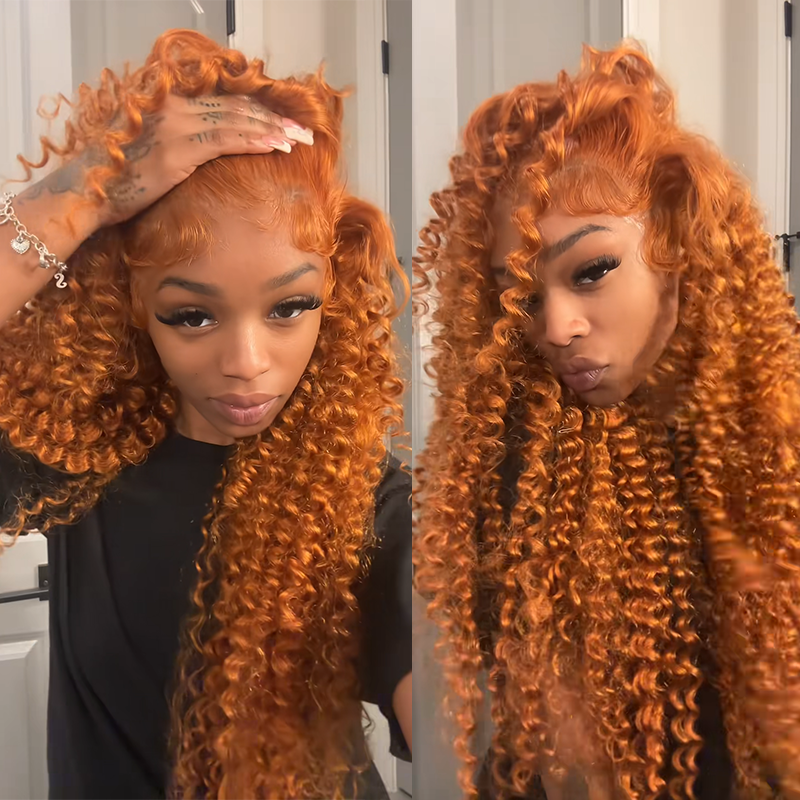 #350 Ginger Deep Wave Frontal Wig 13×6 Lace Human Hair Wig - sterlyhair