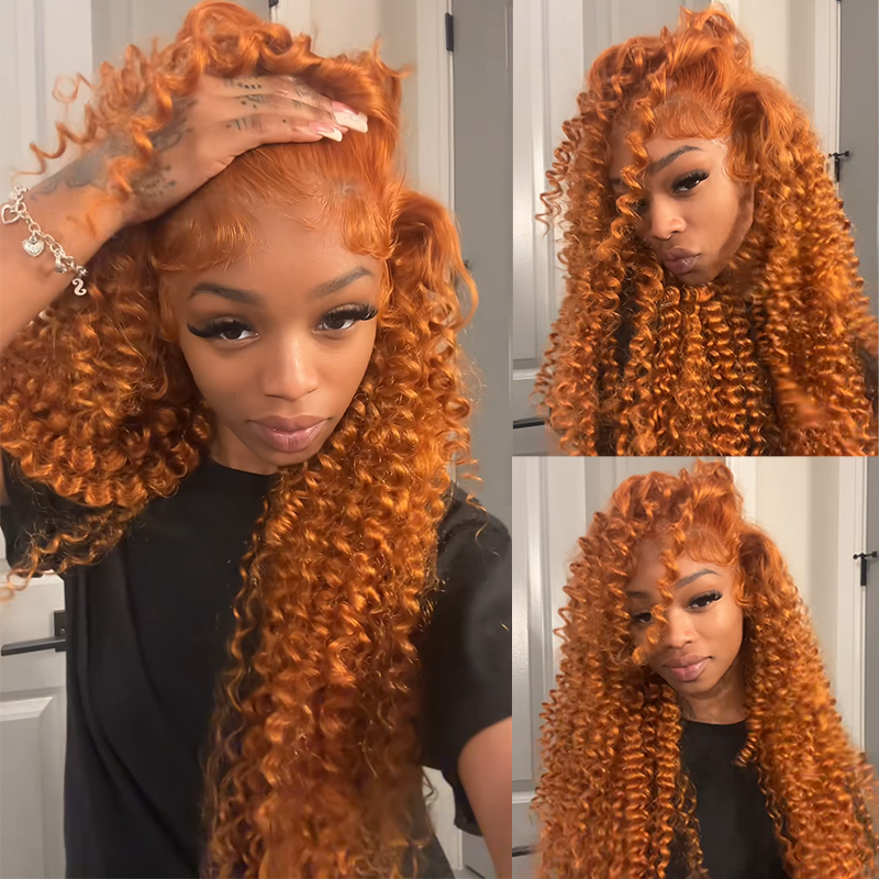 #350 Ginger Deep Wave Frontal Wig 13×6 Lace Human Hair Wig - sterlyhair