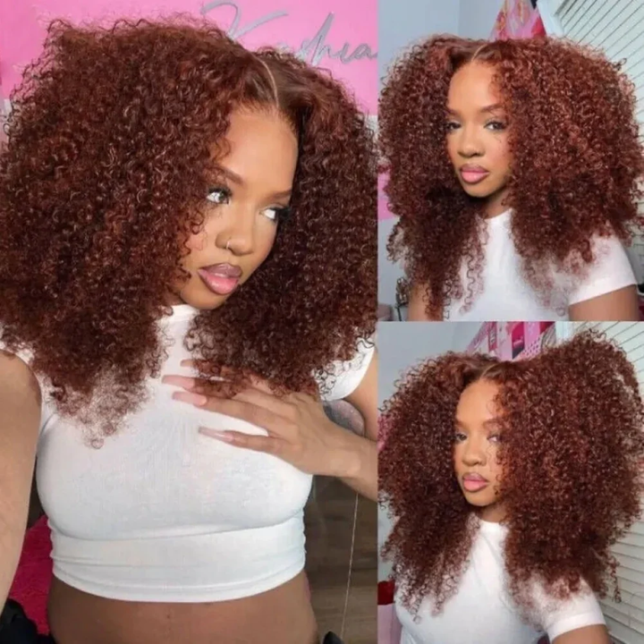 Highlight &amp; Chocolate Brown &amp; Reddish Brown Kinky Curly Wig Glueless 13×6 Wigs - sterlyhair