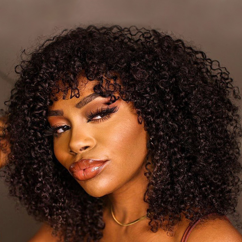 Kinky Curly Wig 13×6 Glueless Lace Human Hair Wigs With Bangs - sterlyhair