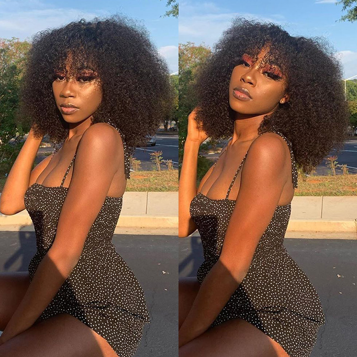 Kinky Curly Wig 13×6 Glueless Lace Human Hair Wigs With Bangs - sterlyhair