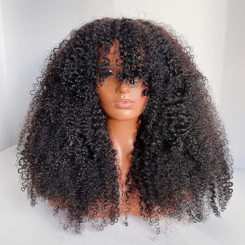 Kinky Curly Wig 13×6 Glueless Lace Human Hair Wigs With Bangs - sterlyhair