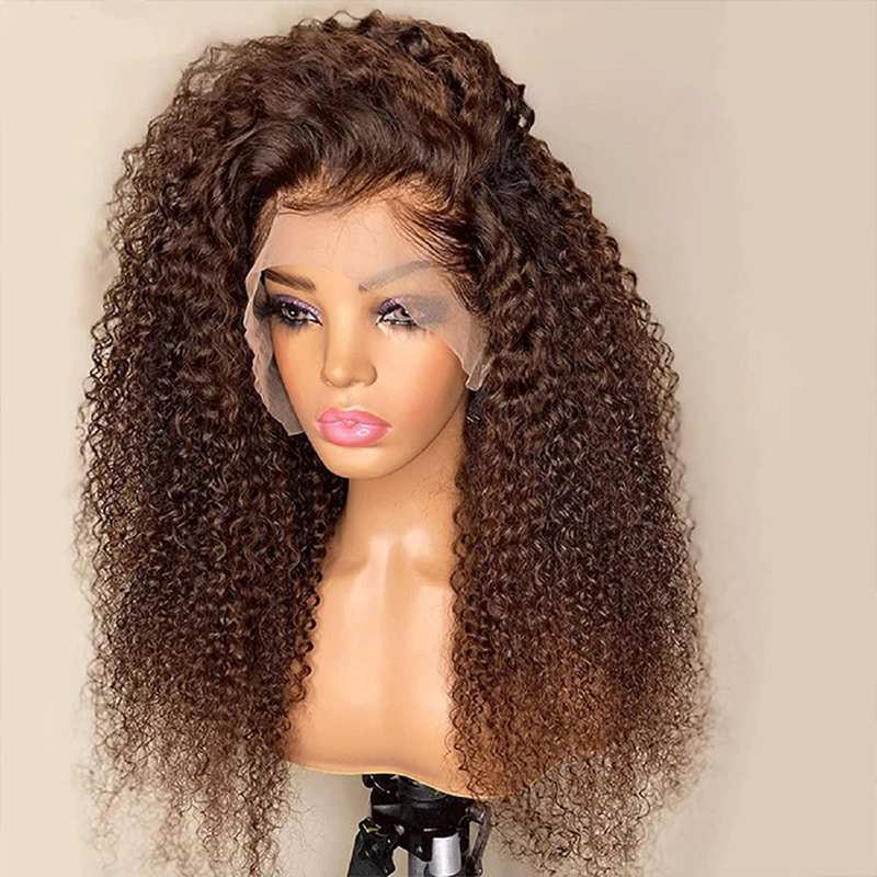 3c/4a  Highlight & Chocolate Brown & Reddish Brown Kinky Curly Wig Perfect Curls Pattern 13×6/5x5 Lace Human Hair Wigs