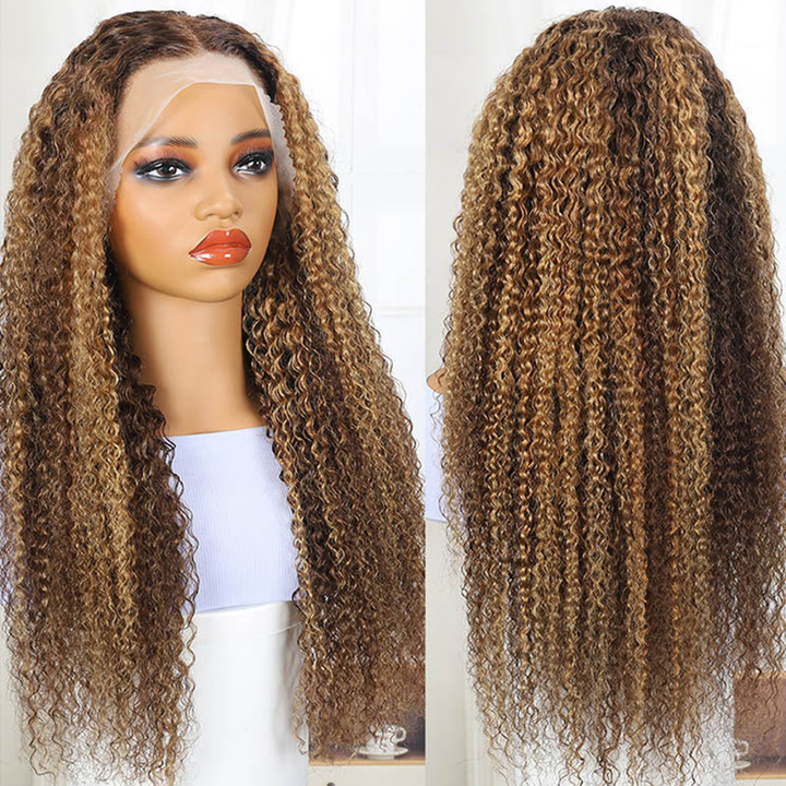 Highlight &amp; Chocolate Brown &amp; Reddish Brown Kinky Curly Wig Glueless 13×6 Wigs - sterlyhair