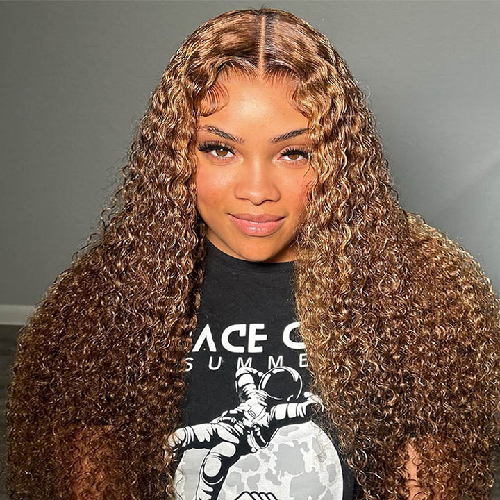 Highlight &amp; Chocolate Brown &amp; Reddish Brown Kinky Curly Wig Glueless 13×6 Wigs - sterlyhair