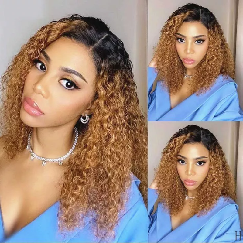 3c/4a Ombre Color Kinky Curly Wig 13×6/5x5 Glueless Lace Human Hair Wigs