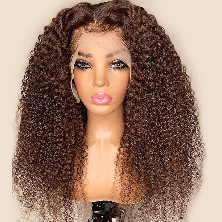 Highlight &amp; Chocolate Brown &amp; Reddish Brown Kinky Curly Wig Glueless 13×6 Wigs - sterlyhair