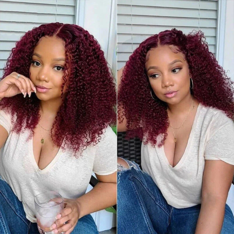 3c/4a Burgundy 99J Kinky Curly Wig Perfect Curls Pattern 13×6/5x5 Lace Human Hair Wigs