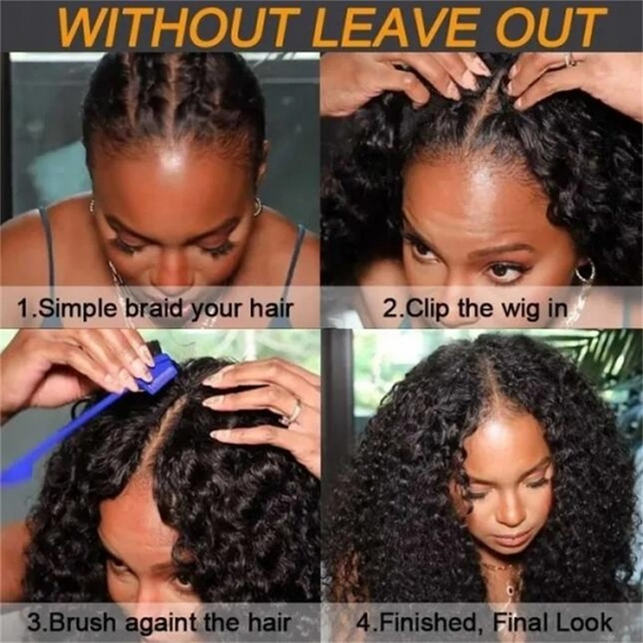 Left Side / Right Side / Middle Part V Part Wig Water Wave Human Hair No Leave Out Upgrade Wigs - sterlyhair