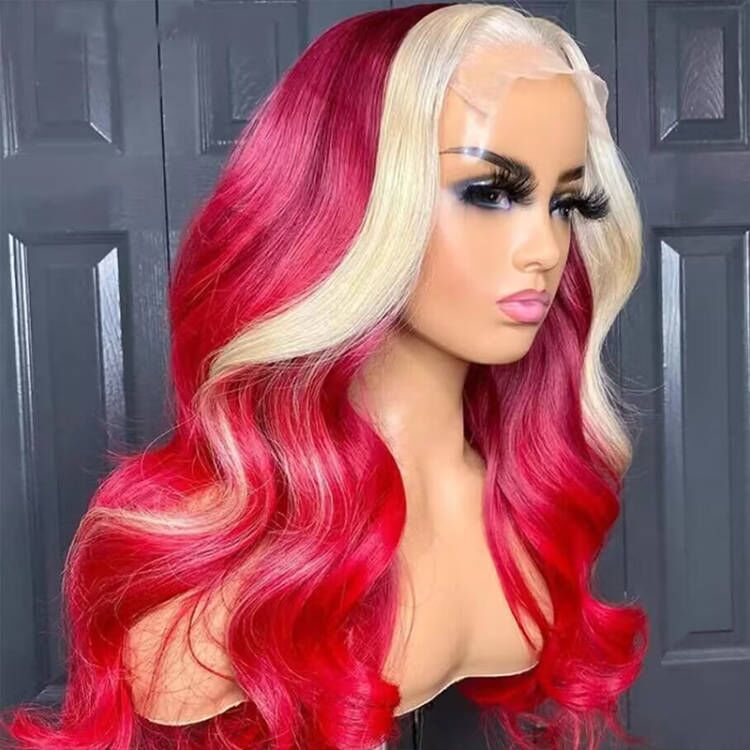 Sterly Human Hair Wig Red Blonde Highlight Body Wave Lace Front Wig