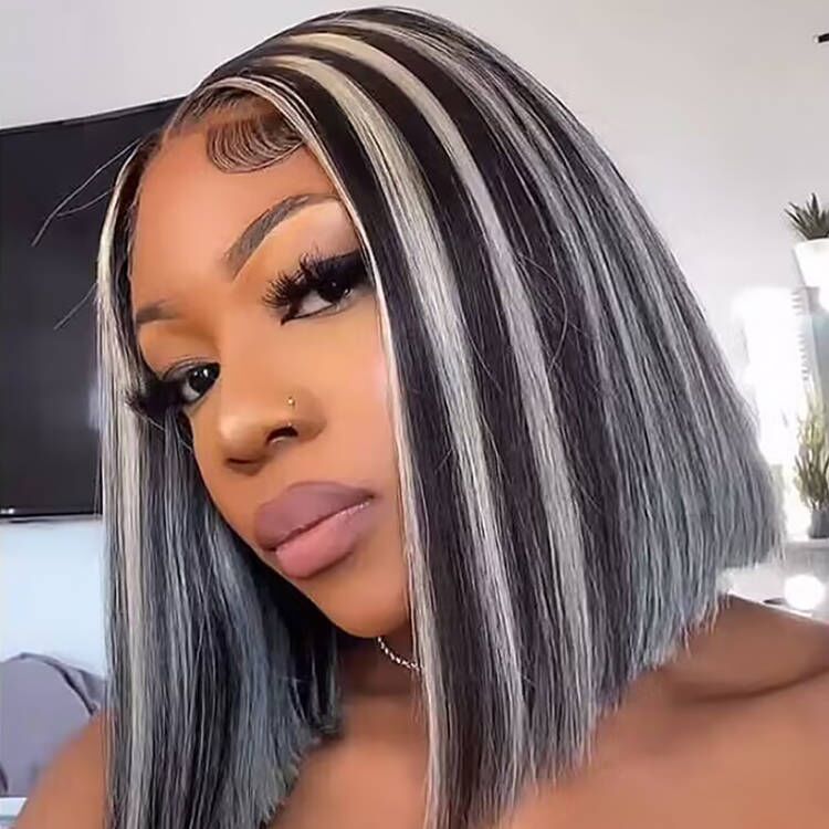 Sterly Grey Highlight Bob Wig Colored Straight Bob Human Hair Wigs - sterlyhair