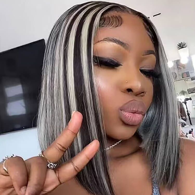 Sterly Grey Highlight Bob Wig Colored Straight Bob Human Hair Wigs - sterlyhair