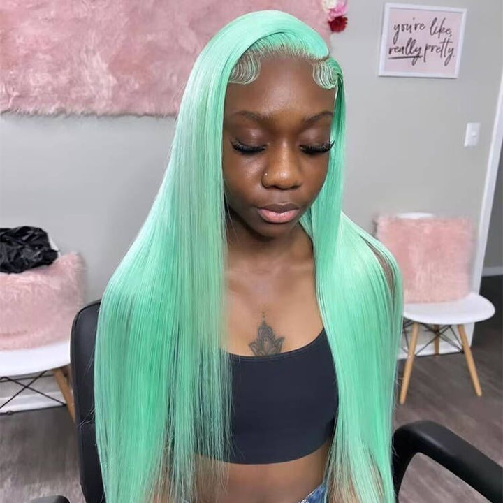 Sterly Mint Green Human Hair Wig Body Wave Lace Front Wig - sterlyhair