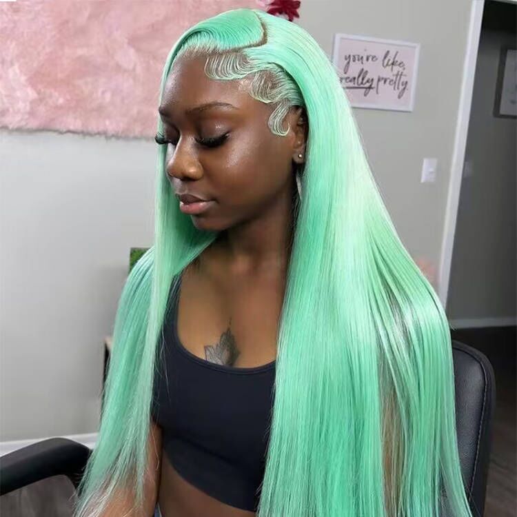 Sterly Mint Green Human Hair Wig Straight/Body Wave Lace Front Wig