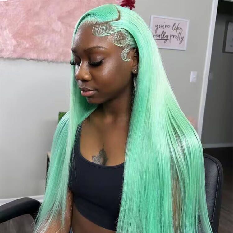 Sterly Mint Green Human Hair Wig Body Wave Lace Front Wig - sterlyhair
