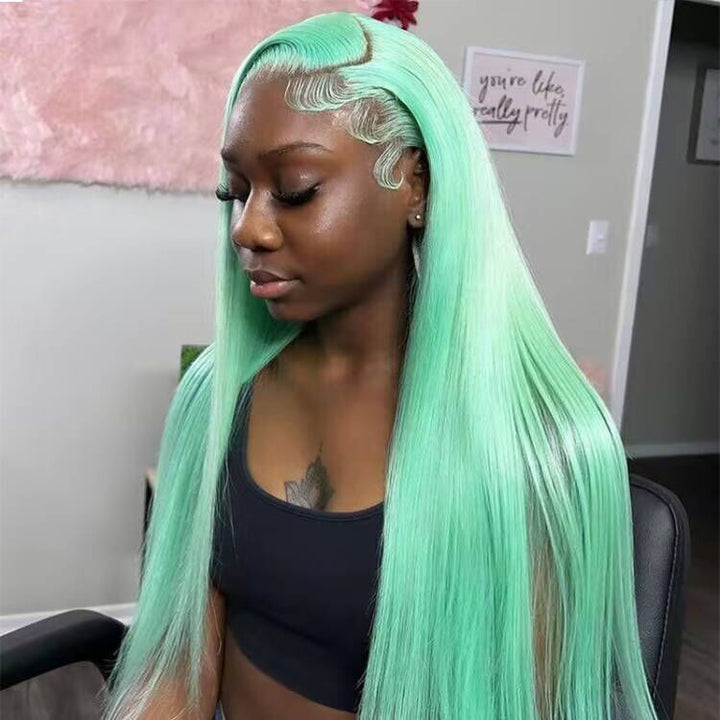 Sterly Mint Green Human Hair Wig Body Wave Lace Front Wig - sterlyhair