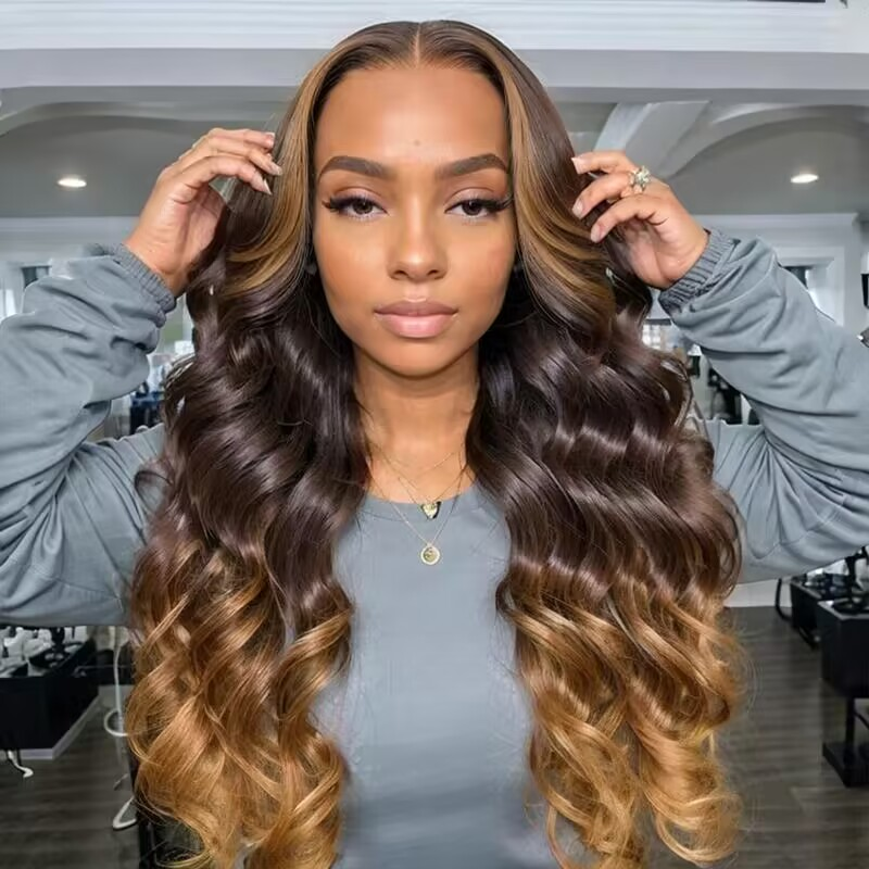 New Fabulous Beyon-Celebrity Style Glueless Ombre Color Loose Body Wave Wig - sterlyhair