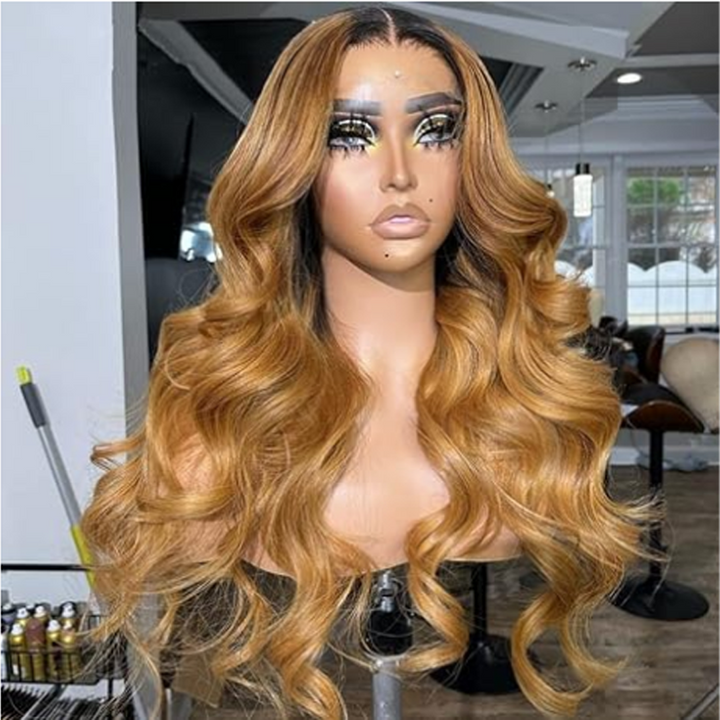 Sterly Ombre Honey Blonde With Black Roots Glueless Loose Body Wave Human Hair Wigs - sterlyhair