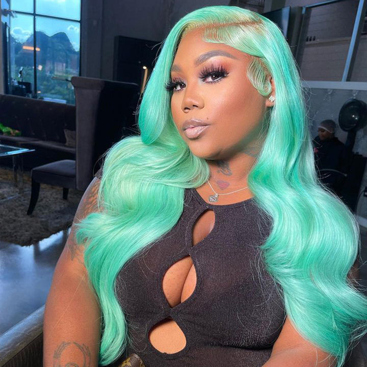 Sterly Mint Green Human Hair Wig Body Wave Lace Front Wig - sterlyhair