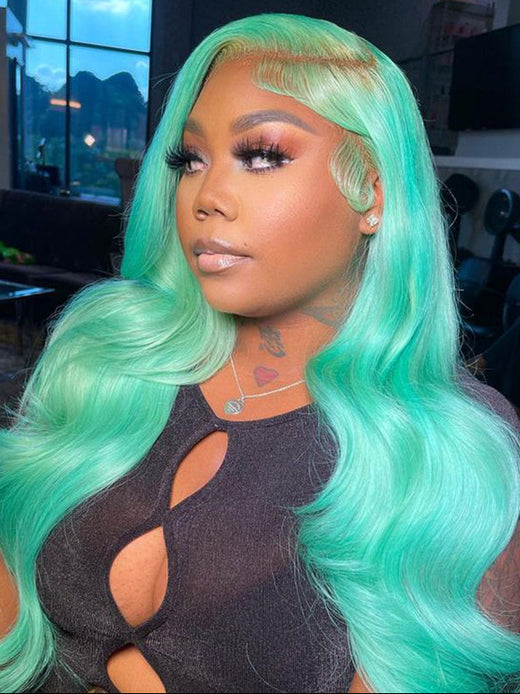 Sterly Mint Green Human Hair Wig Body Wave Lace Front Wig - sterlyhair