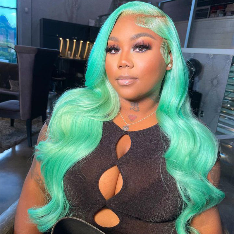 Sterly Mint Green Human Hair Wig Body Wave Lace Front Wig - sterlyhair