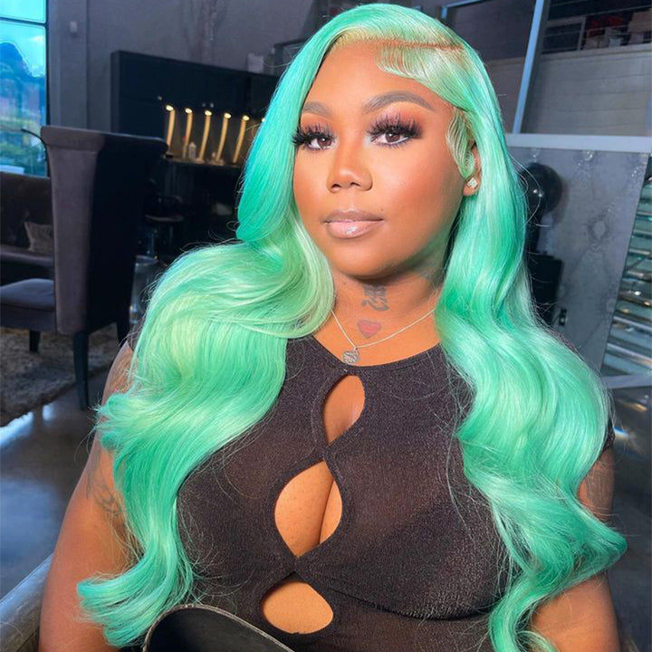 Sterly Mint Green Human Hair Wig Body Wave Lace Front Wig - sterlyhair