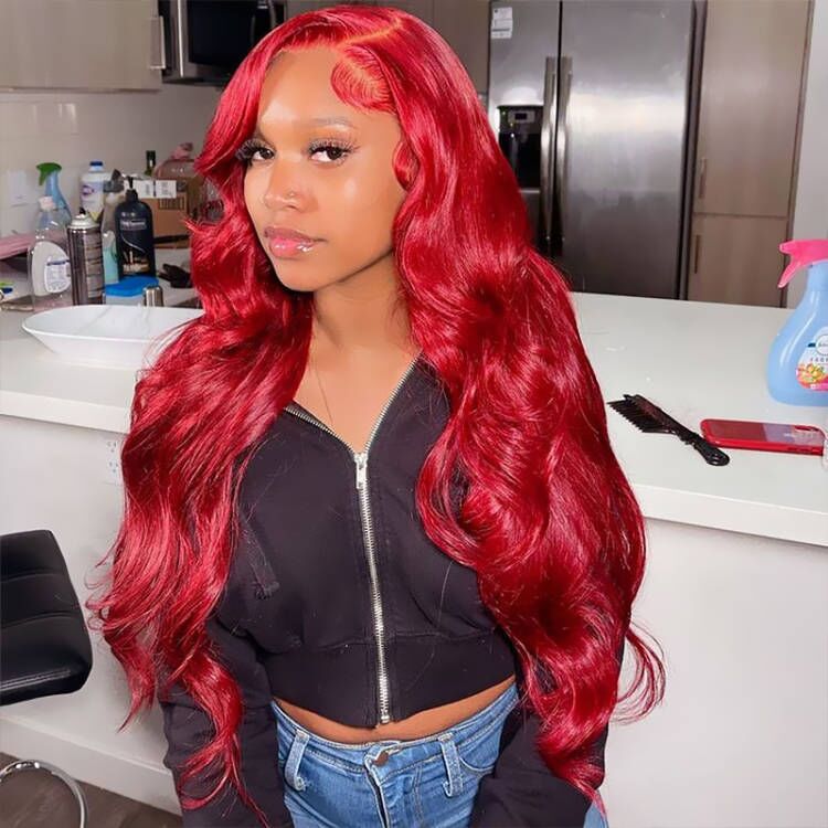 Sterly Red Lace Front Wigs Transparent Lace 13×6 Body Wave Human Hair Wigs For Women - sterlyhair