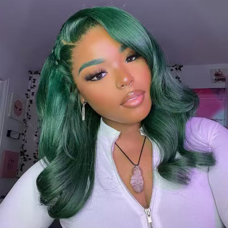 Sterly Emerald Green Wavy Wig Human Hair Body Wave Long Colored Lace Front Wigs - sterlyhair