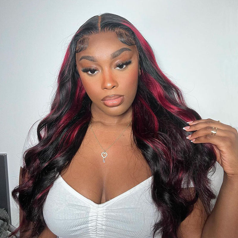 Sterly Burgundy Highlight Straight/Body Wave Wig P1B/99J Colored 13×6 Lace Frontal Wig