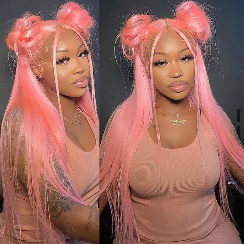 Sterly Sakura Pink Transparent Lace Front Wigs Long Straight Human Hair For Women