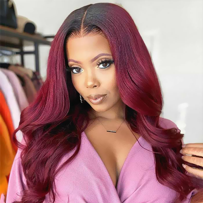 1B/99J Ombre Colored Hair Wig Sterly Glueless Body Wave Lace Front Wigs Human Hair