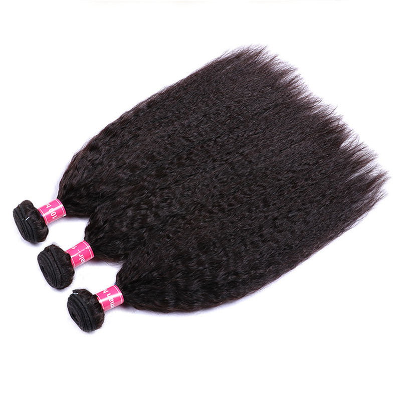 Sterly Kinky Straight Human Hair Bundles With 13x6 Lace Frontal